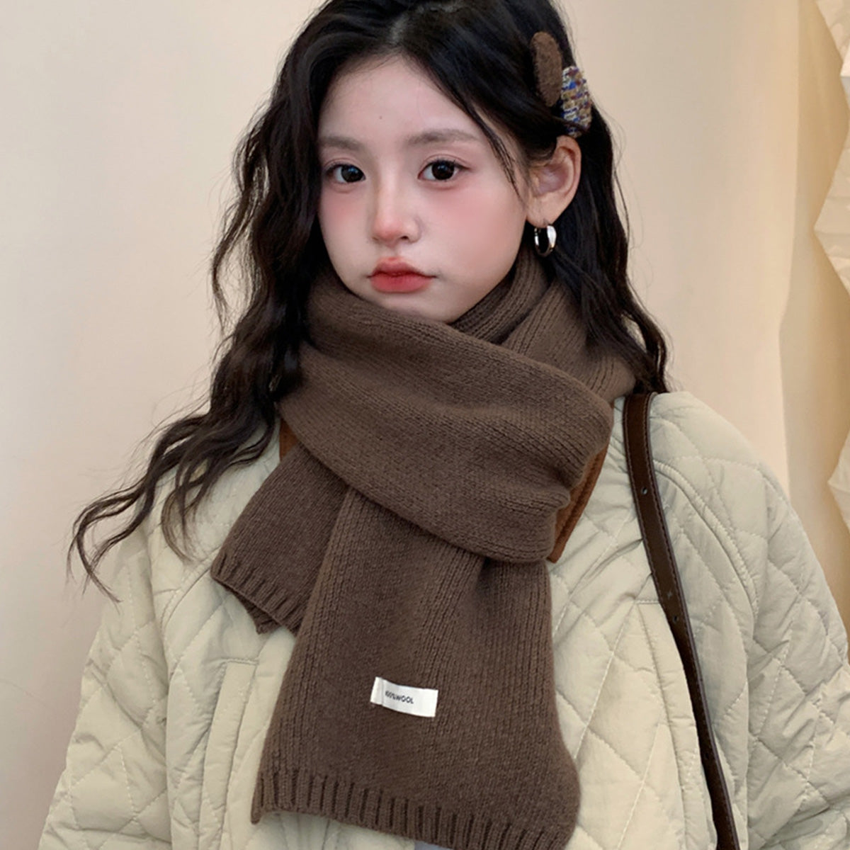 100% Sheep Wool Knitted Warm Thick Scarf
