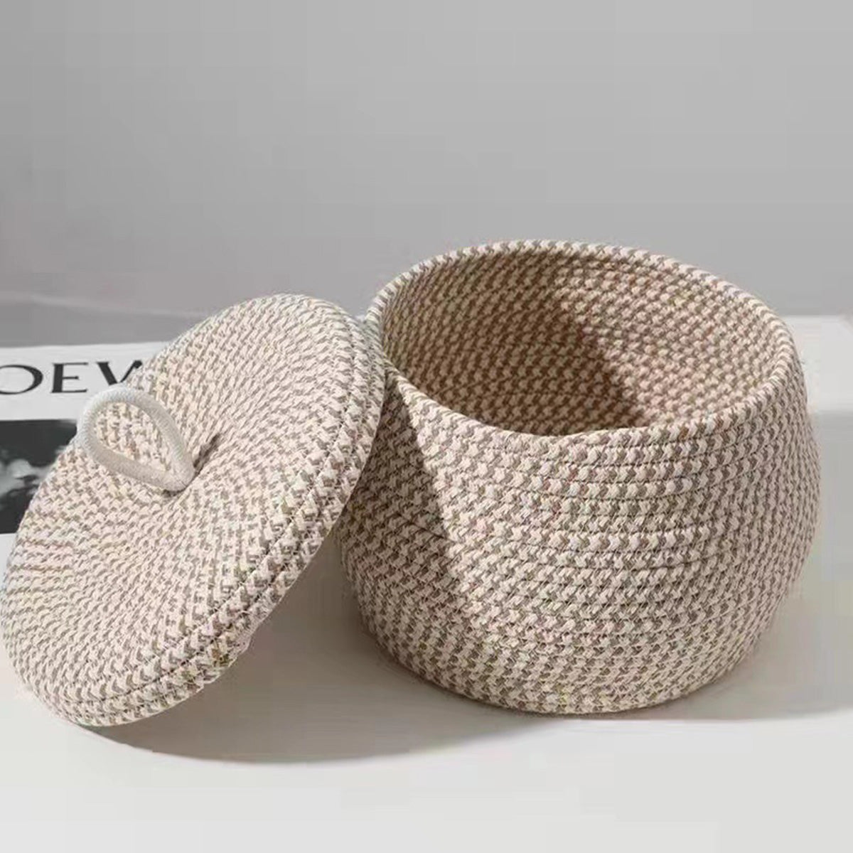 Woven Storage Basket, Round Storage Basket With Lid