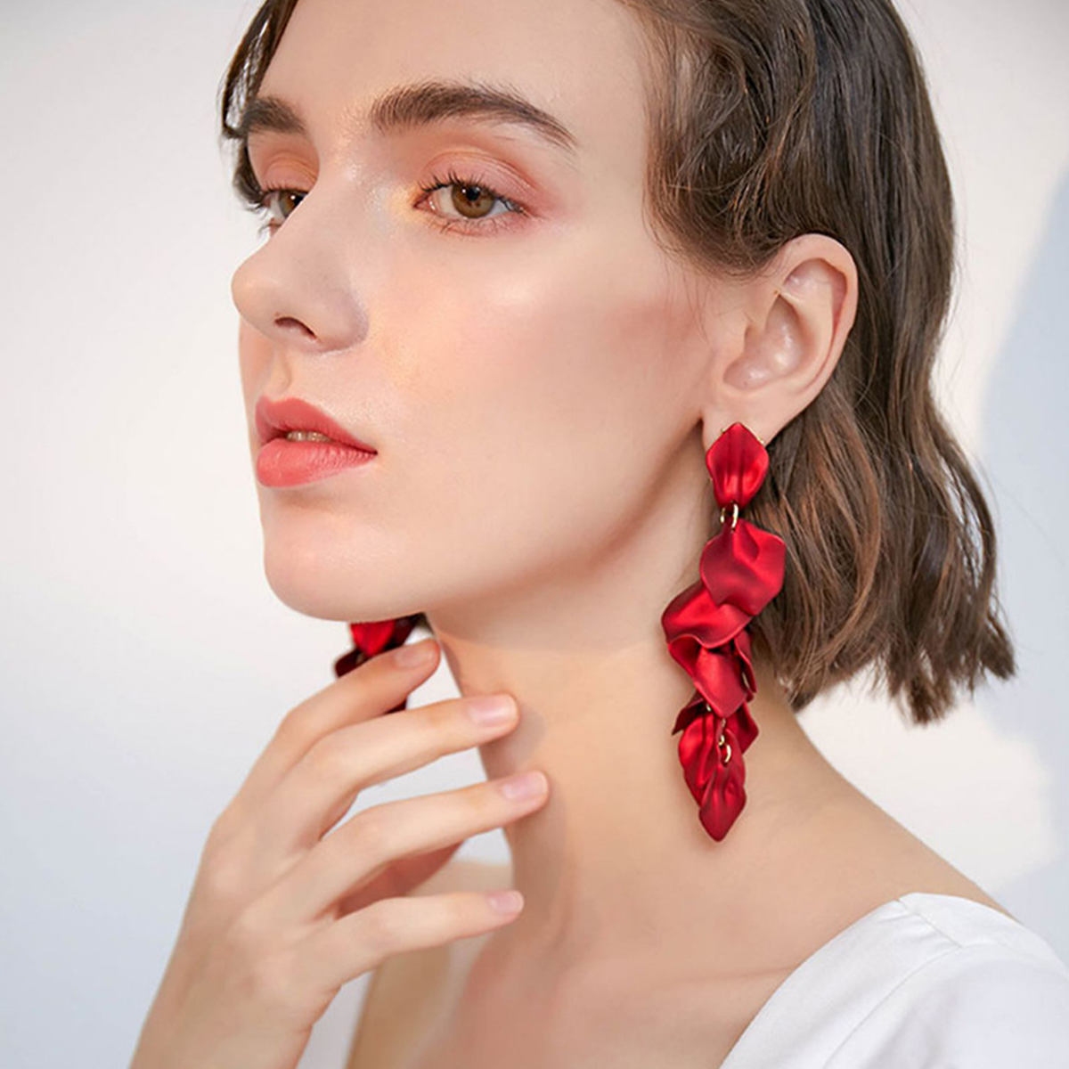 European American Rose Petal Long Tassel Earrings