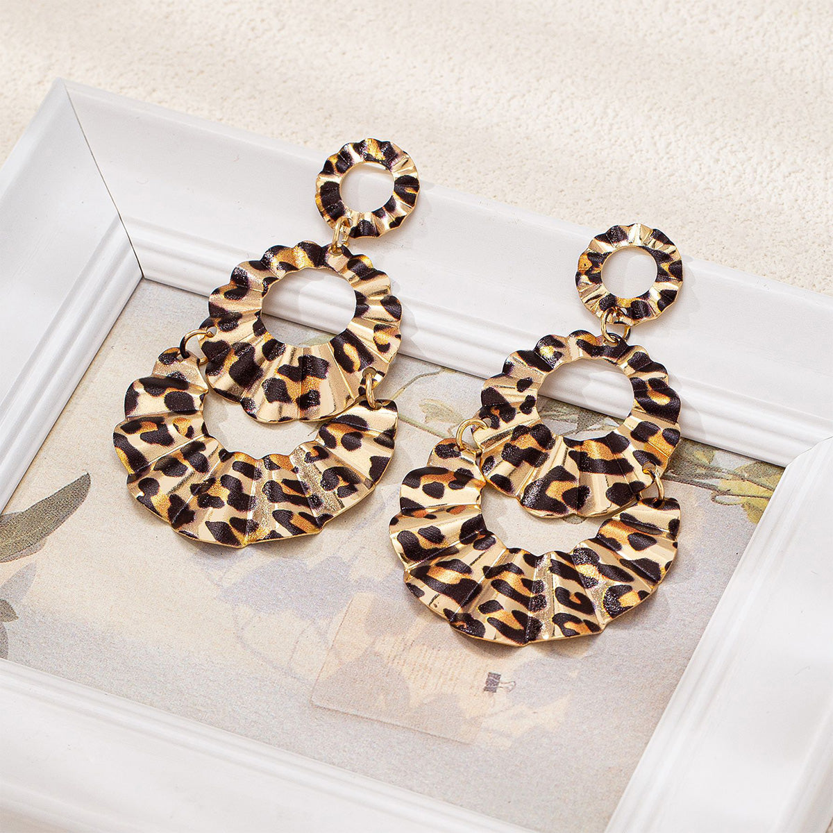 Pleated Leopard Scalloped Fashion Earrings