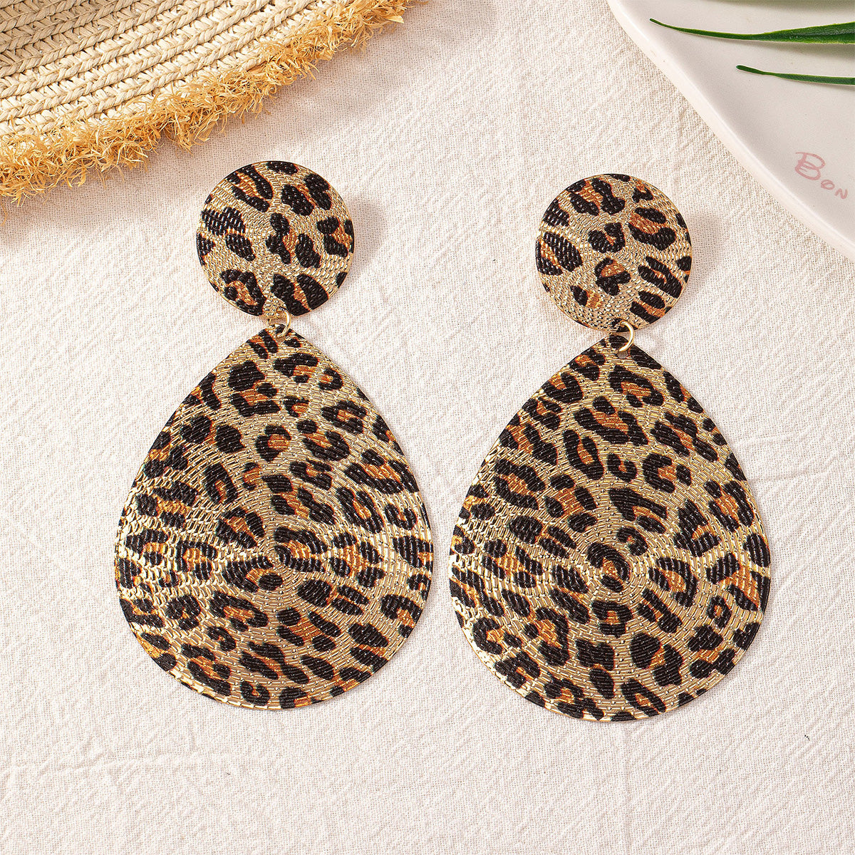 Fashion Leopard Print Round Water Drop Earrings