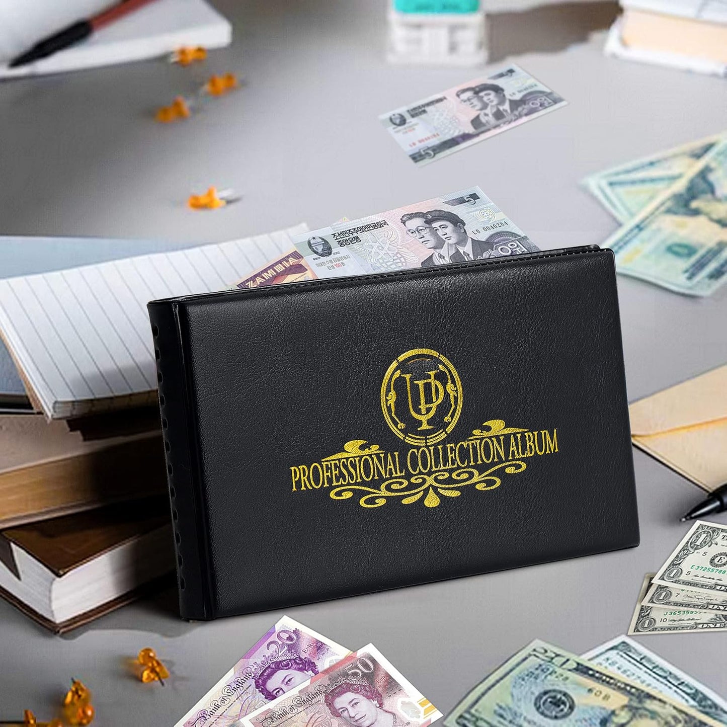 LAPOLAR 40 Pockets Banknote Currency Collecting Album - 20 Sheets Clear Dollar Bill Holders World Money Storage Book Collection Supplies Double-Sided Pages for Trading Cards Stamps Tickets Black