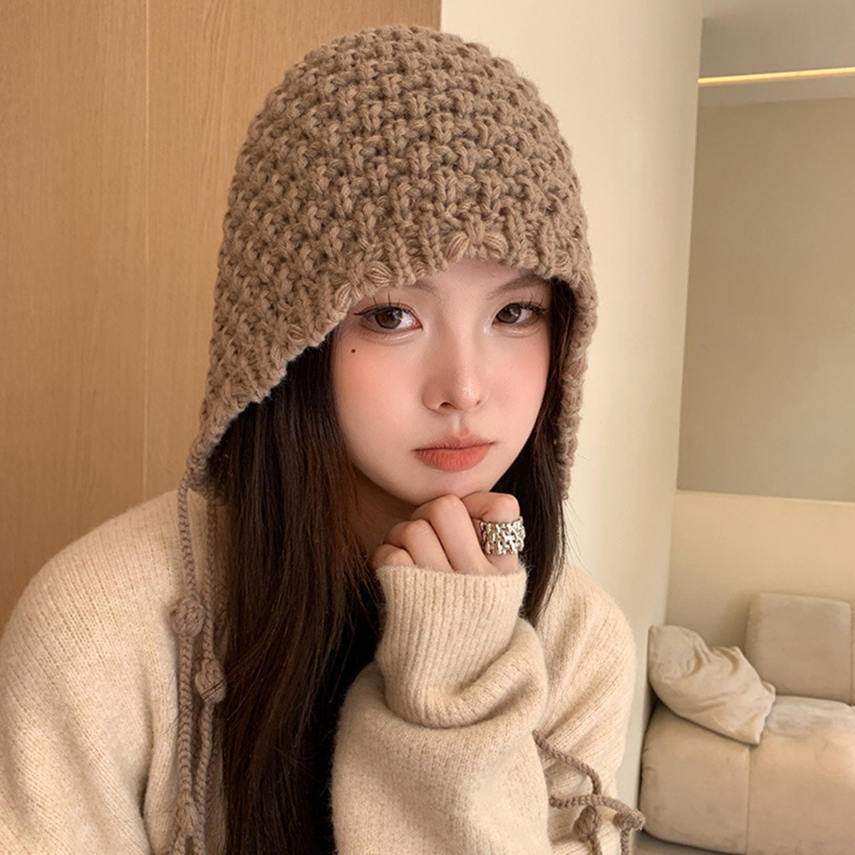 Women's Hand-Woven Tassel Knitted Hat