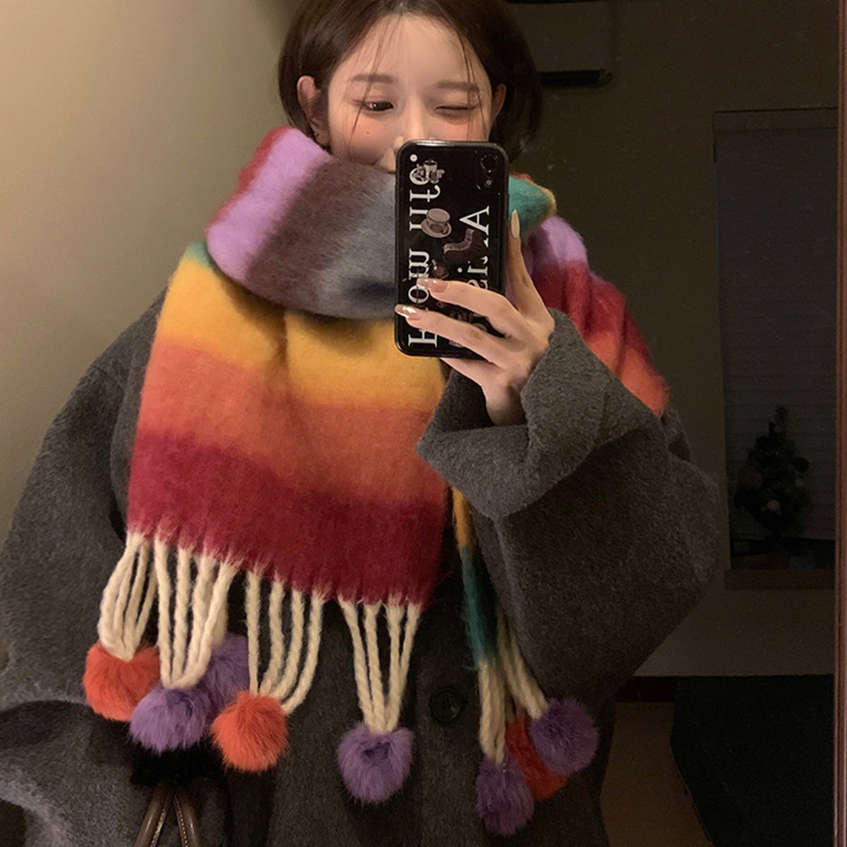 Women's Winter Color Matching Tassel Scarf