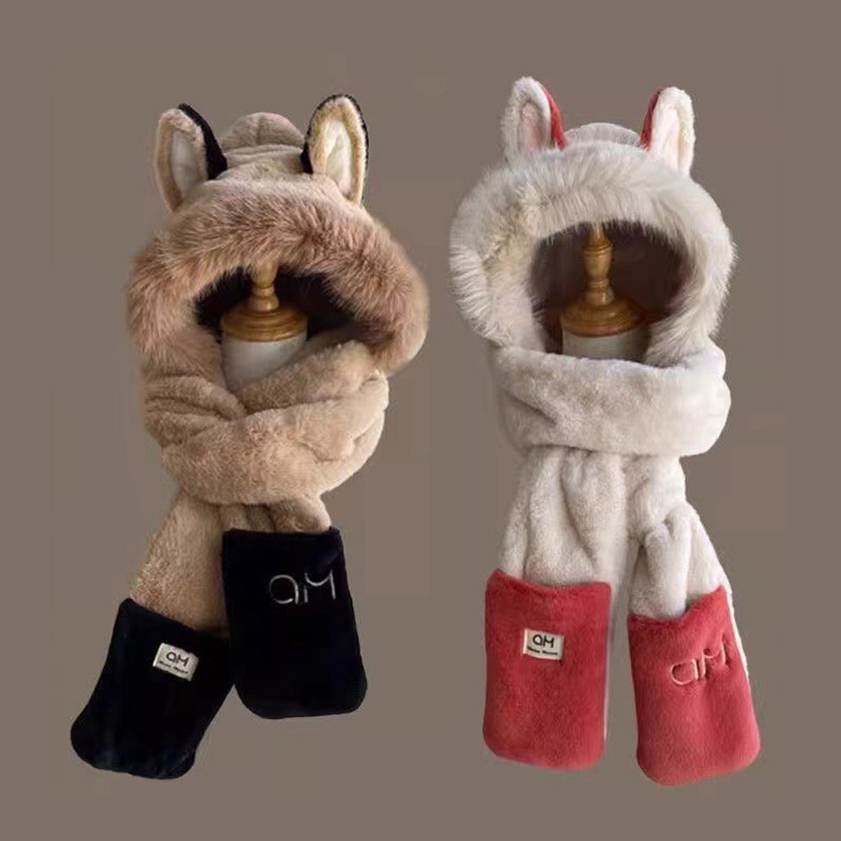 Plush Warm Scarf Three-Piece Suit for Women