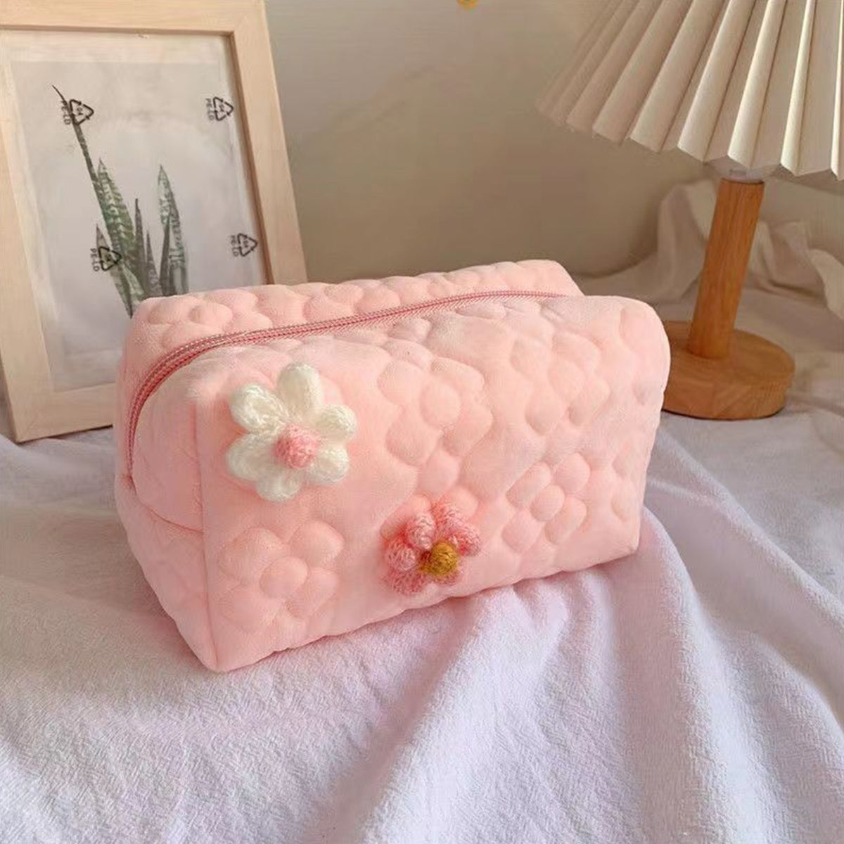 Cream Flower Makeup Bag Portable Women's Toilet Bag