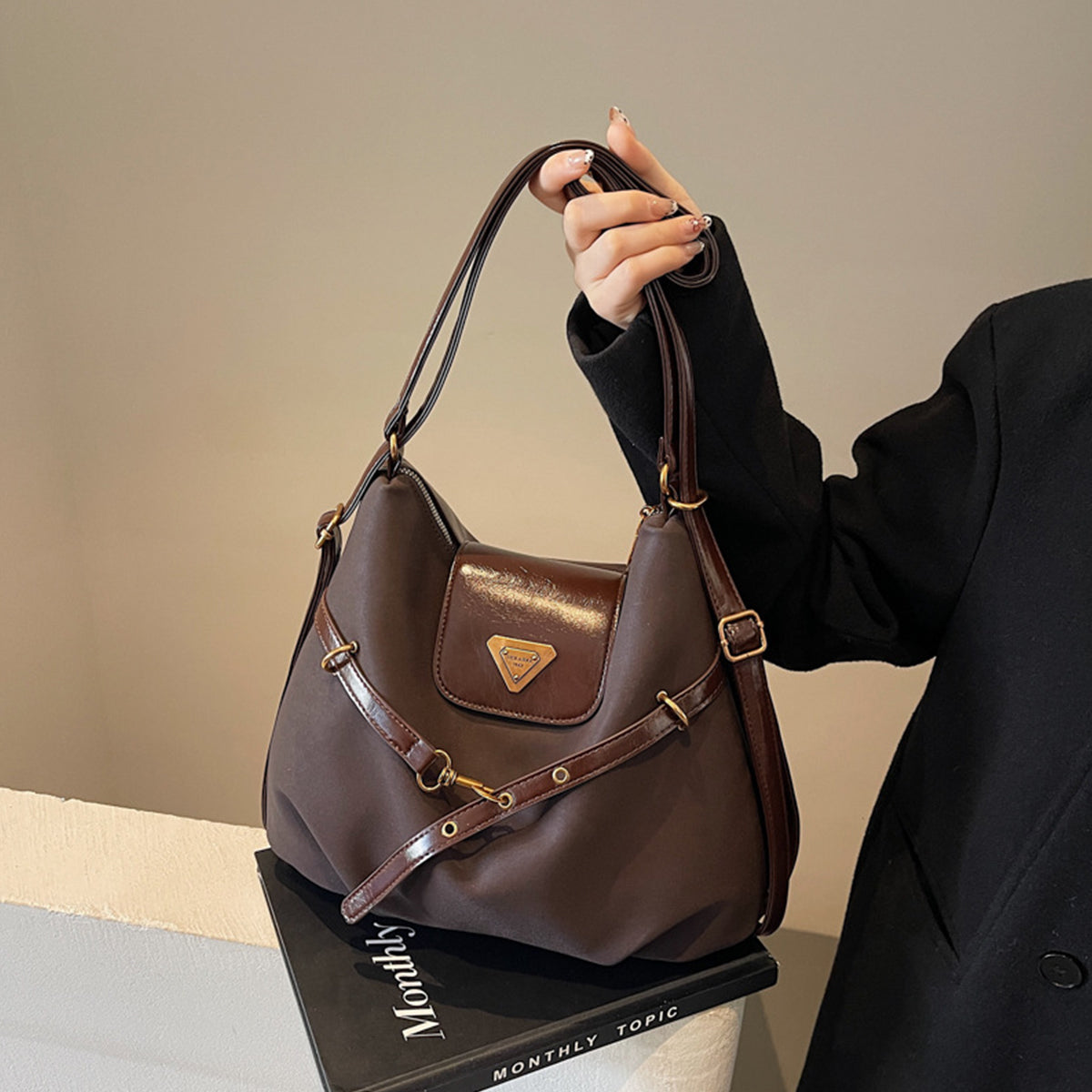 Retro Simple Patchwork Handbag Crossbody Backpack