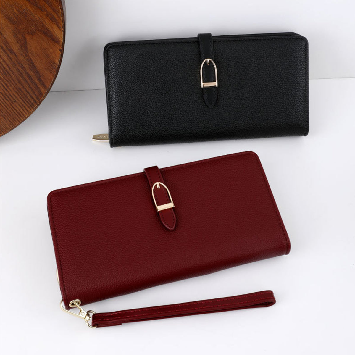 Dark Faux Cowhide Women Long Wallet