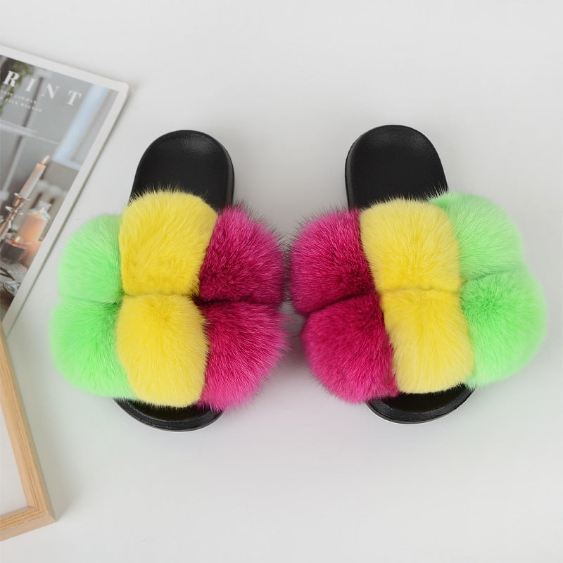 European American Fashion Fox Fur Slippers Women's Fur Slippers