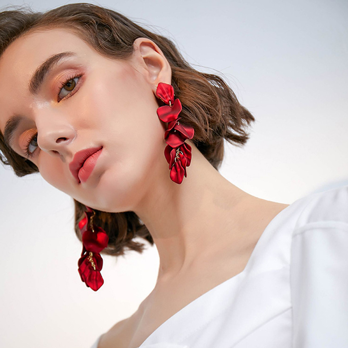European American Rose Petal Long Tassel Earrings