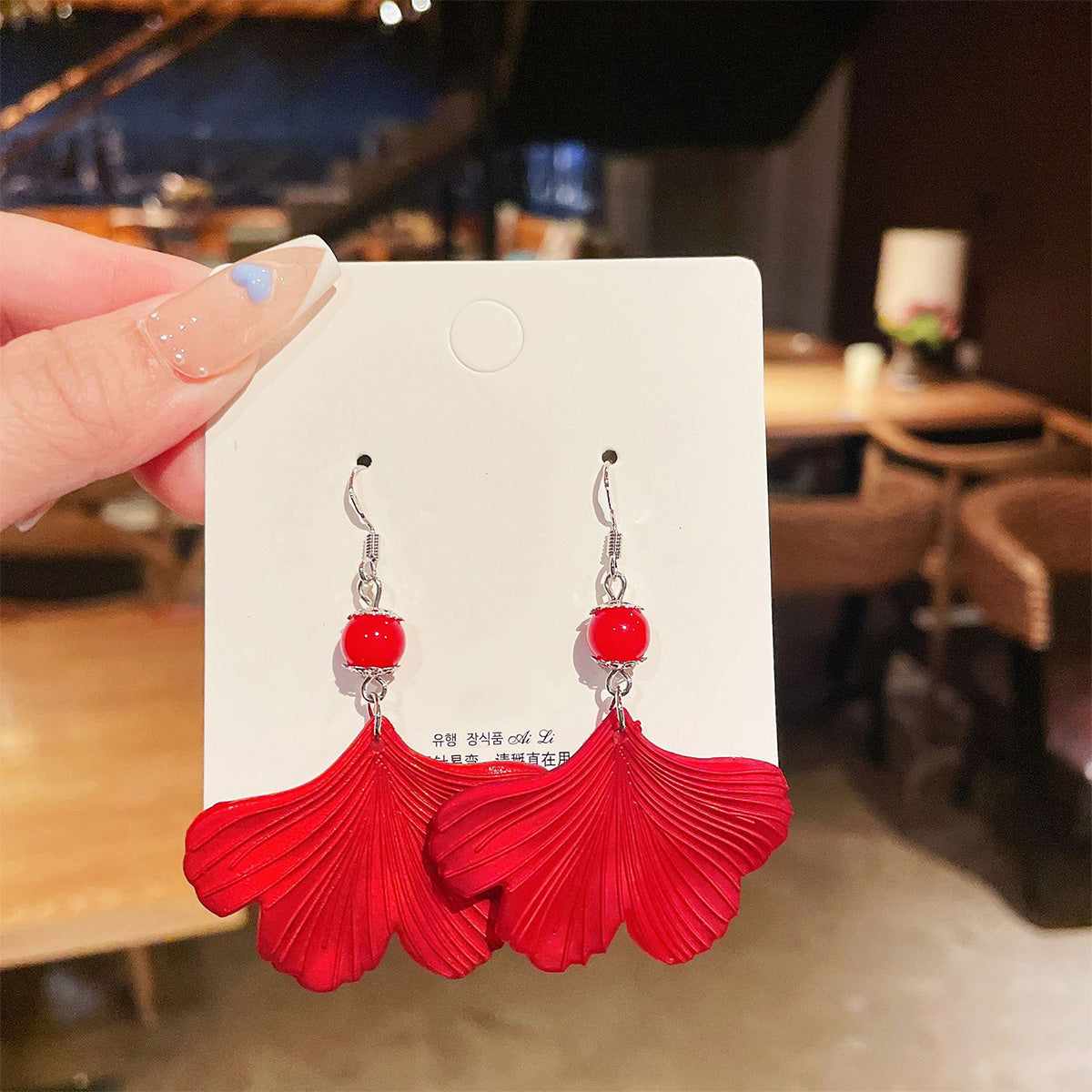 Apricot Leaf Red Festive Fashion Earrings
