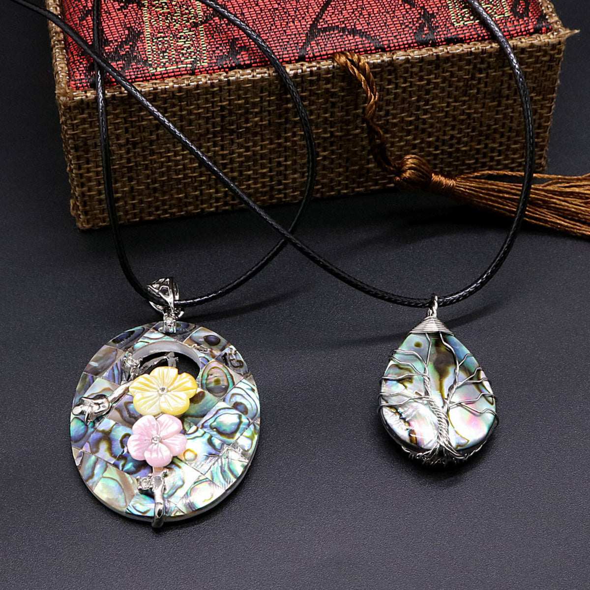 Shell Flower Necklace Tree of Life Braided Pendant