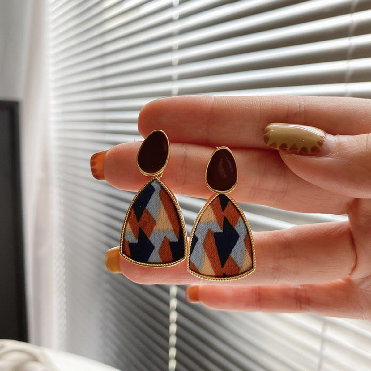 New Silver Needle Earrings Triangular Ethnic Earrings