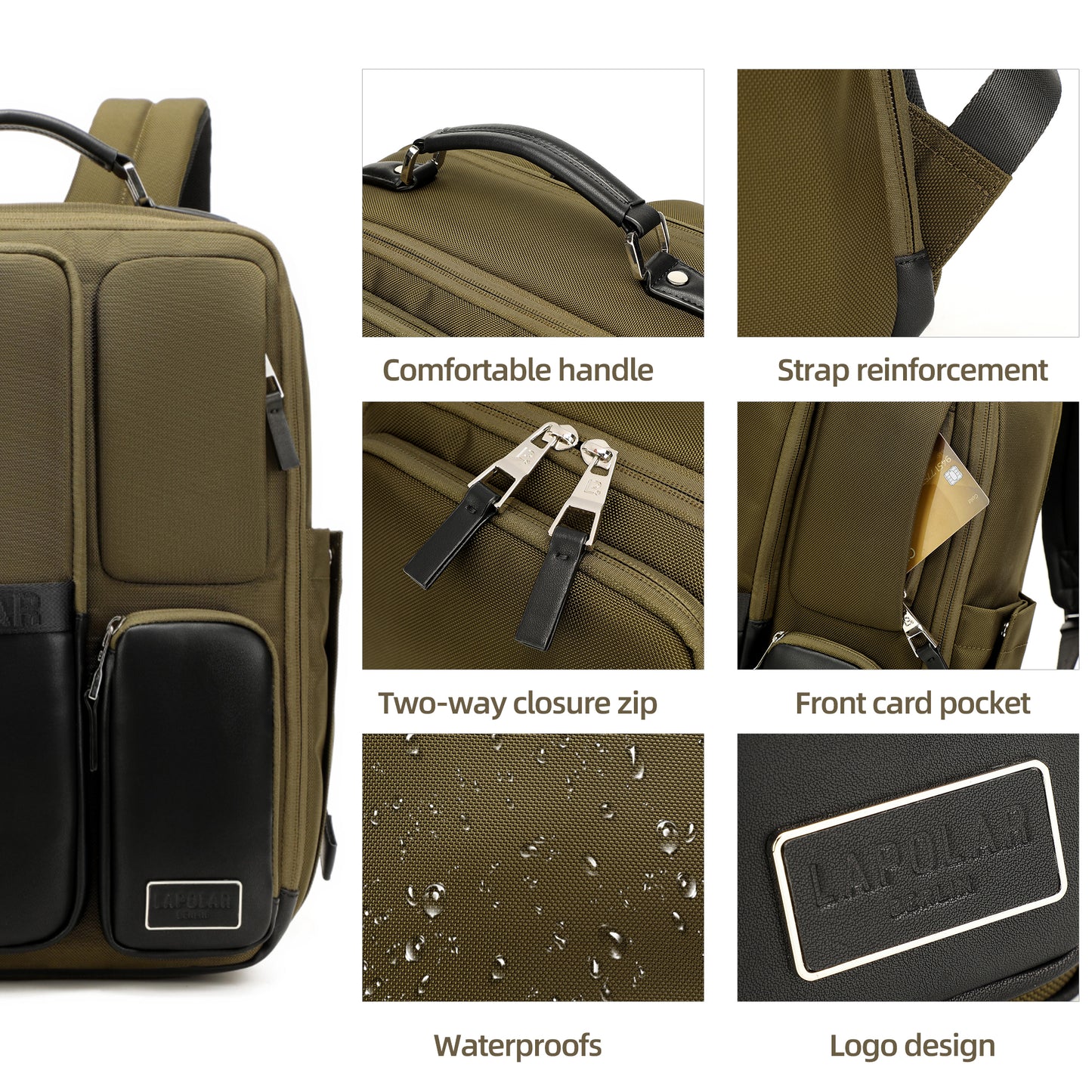 LAPOLAR 15.6 Inch Carry on Backpack, Outdoor Travel Laptop Backpack, Multifunctional Daily Business Computer Backpack Durable Water Backpack