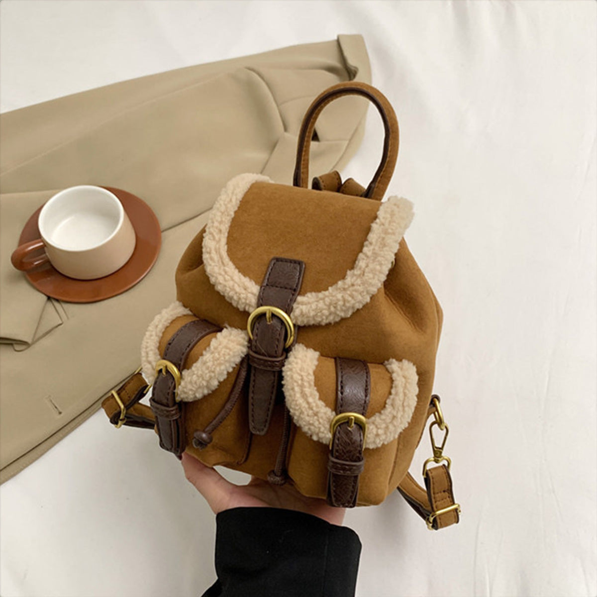 Retro Suede Drawstring Backpack
