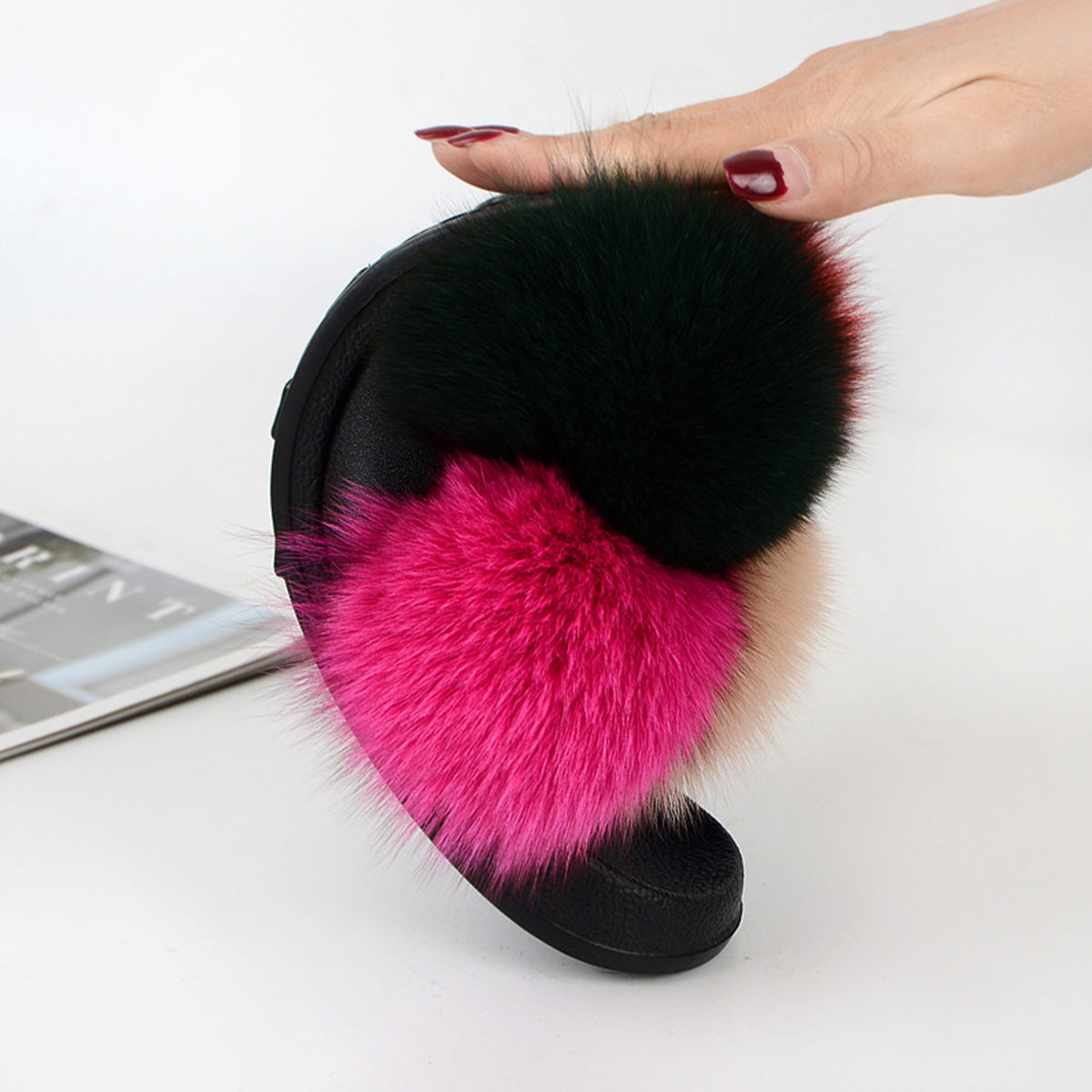 European American Fashion Fox Fur Slippers Women's Fur Slippers