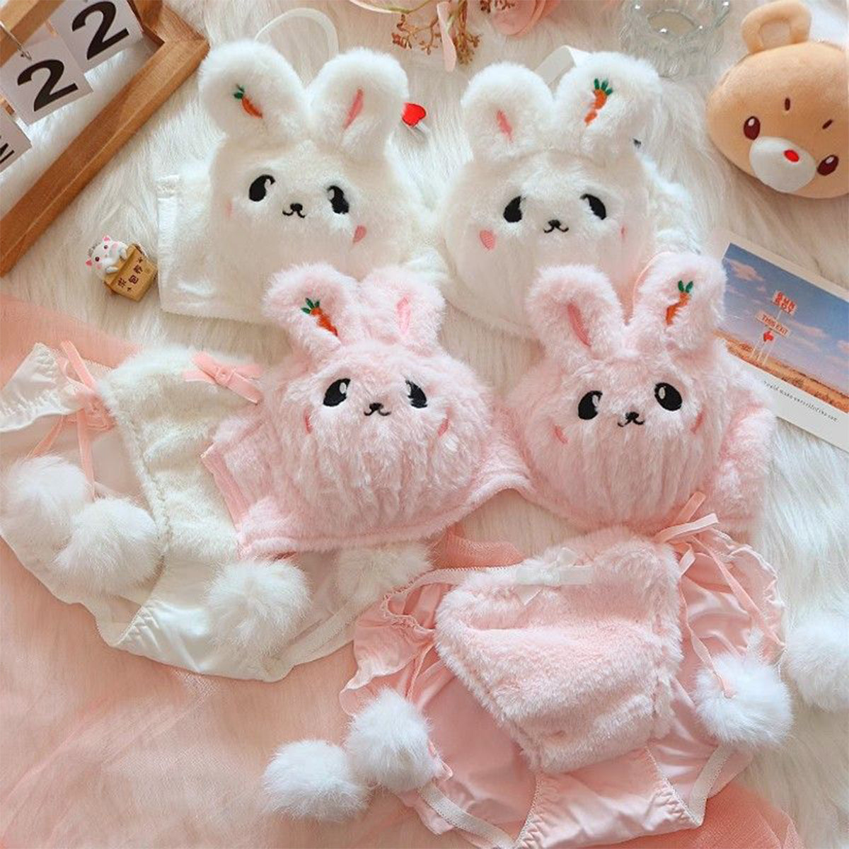 Girls Plush Underwear Rabbit Warm Set