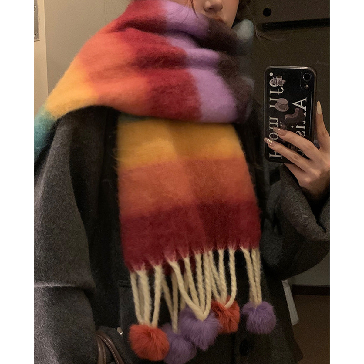Women's Winter Color Matching Tassel Scarf