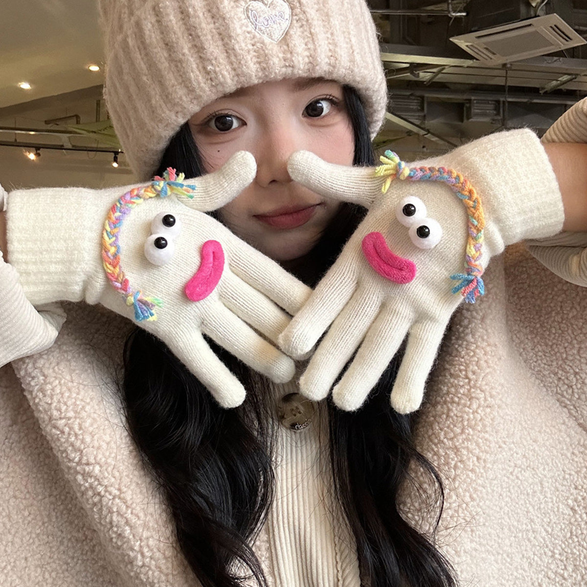 Funny Gloves Warm Fleece-lined Touch-screen Knitted Gloves