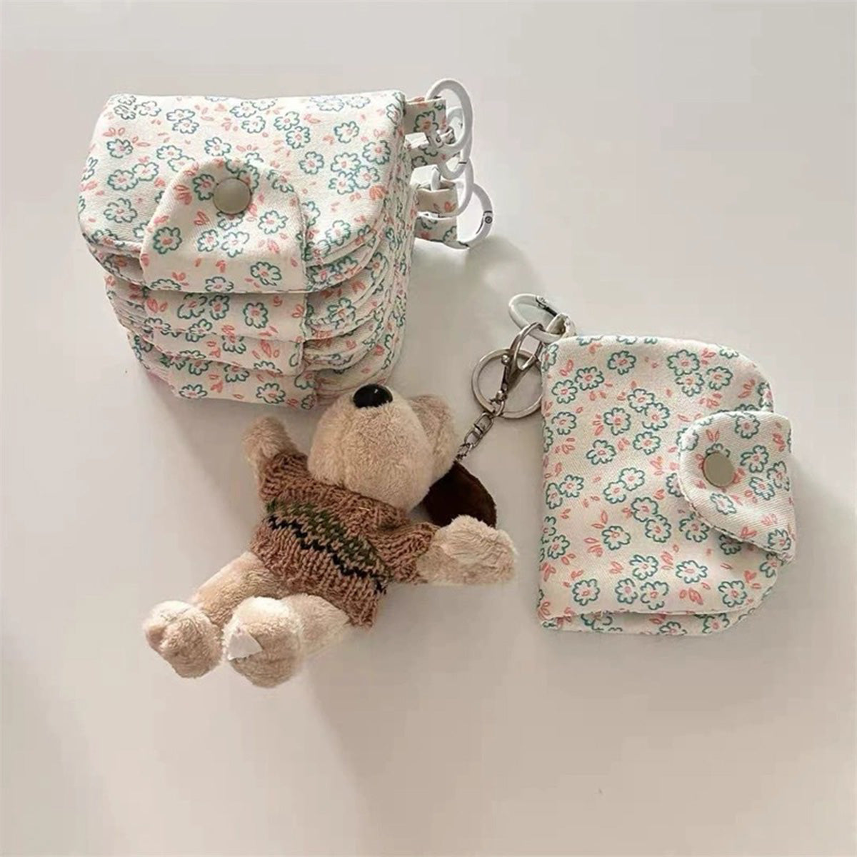 Cute Little Bunny Multi-Layer Floral Canvas Coin Purse