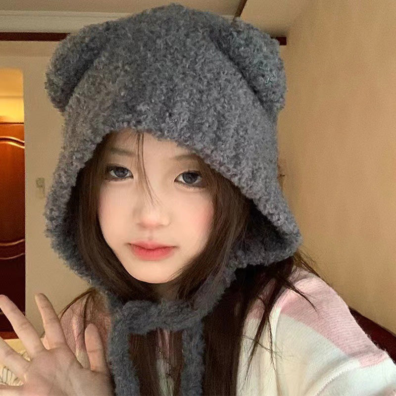 Women's Bear Ears Plush Hat Ear Protection Pullover Hat