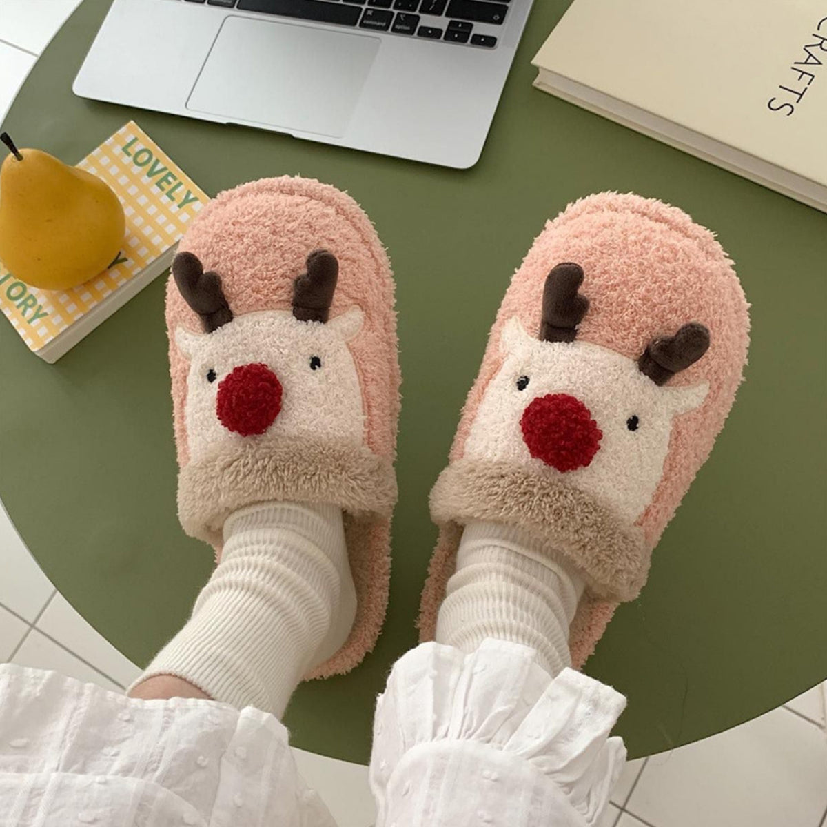 Winter Christmas Elk Plush Slippers Non-Slip Cotton Slippers