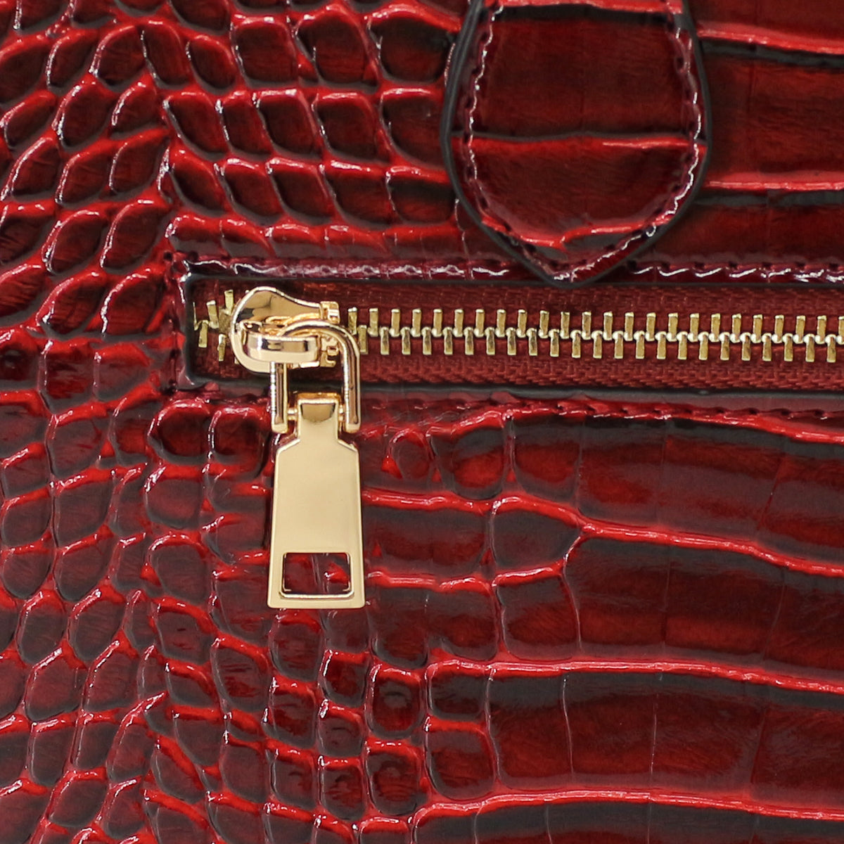 Medium Croco Leather Satchel - Wine – US