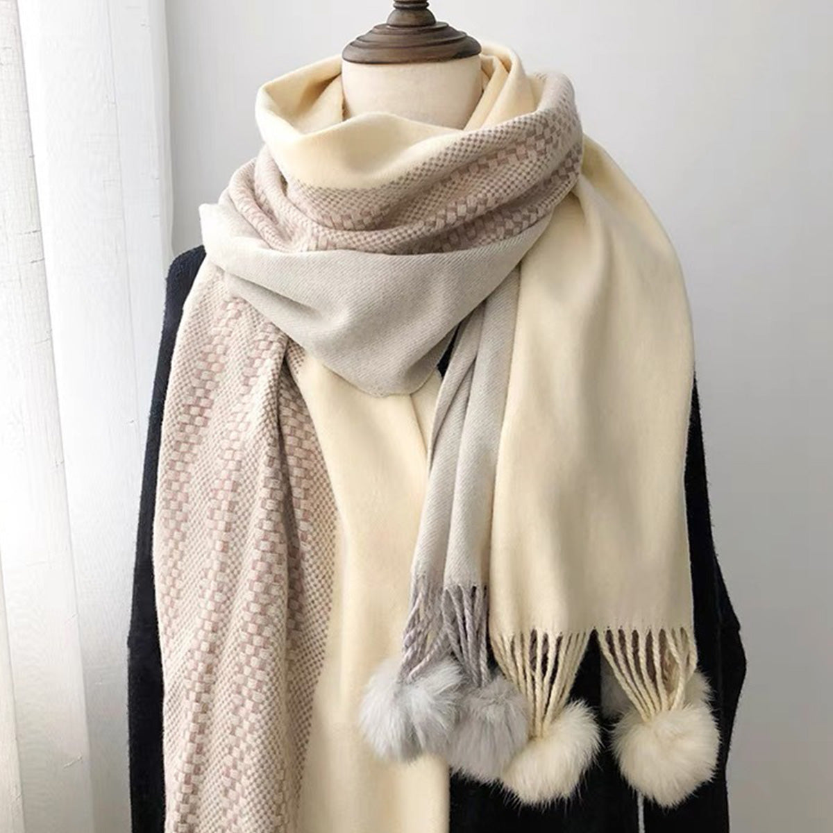 Ins Wool Ball Women's Winter Warm Scarf