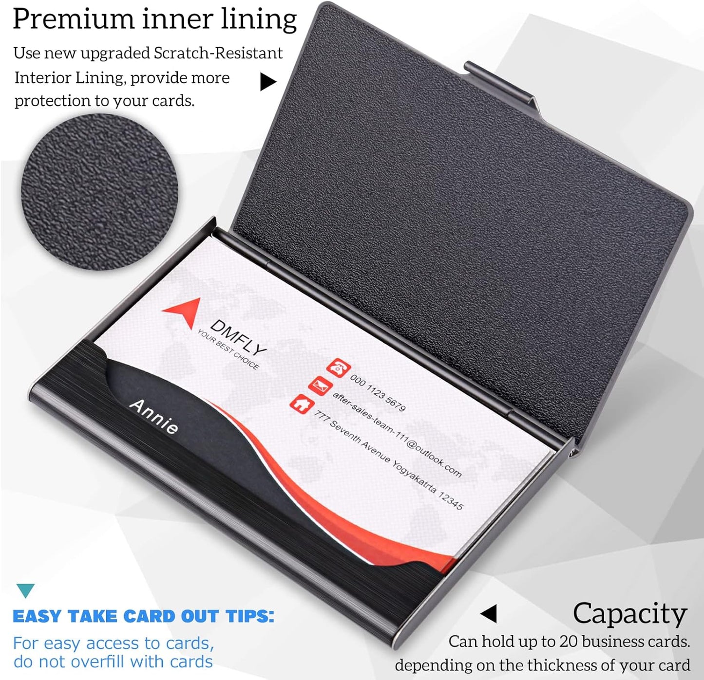 LAPOLAR Slim Business Card Case for Men & Women, Pocket Metal Case, Professional Stainless Steel Business Card Holders, Purse Name Card Holder, Buckle Style Shut, Black