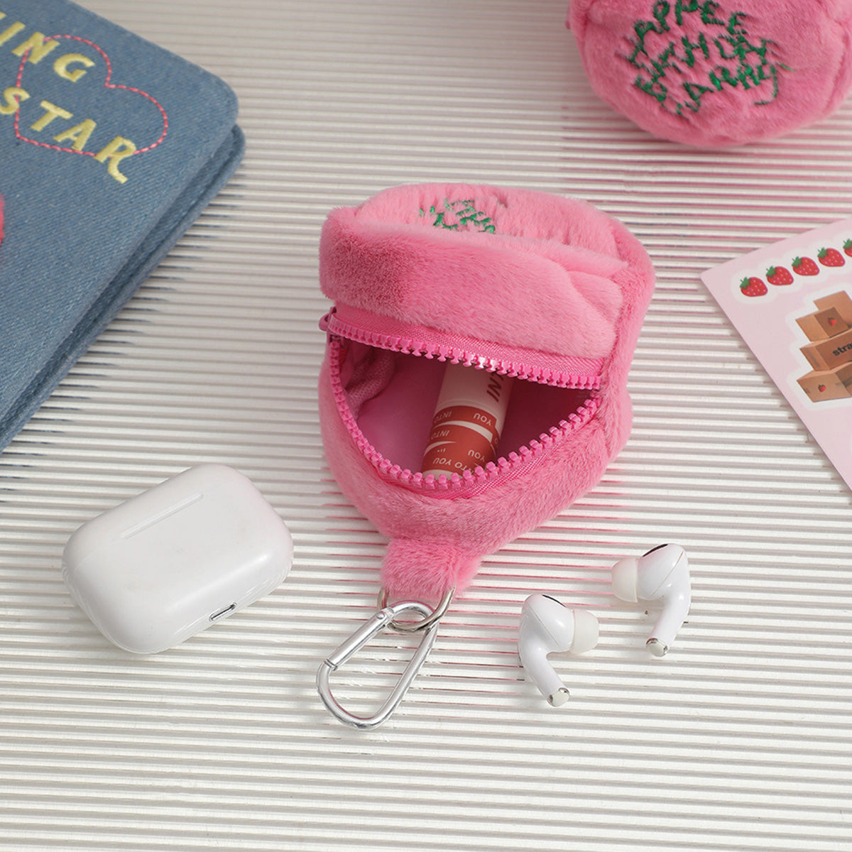 Korean Round Pink Plush Coin Purse