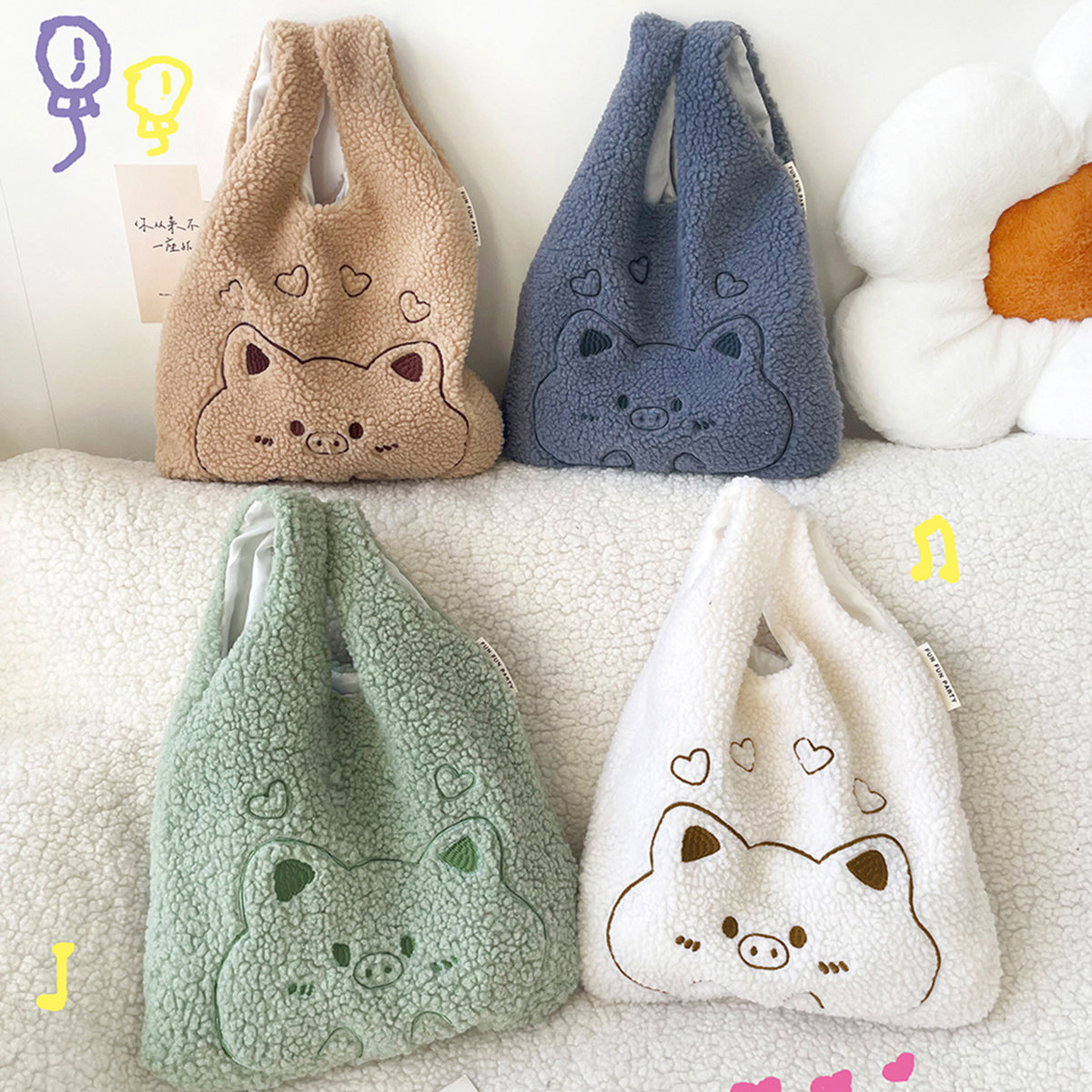 Plush Handbag Embroidered Lamb Wrist Bag