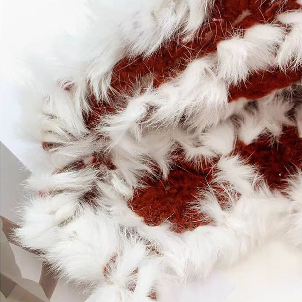 Rabbit Fur Flower Knitted Plush Hat for Women in Autumn