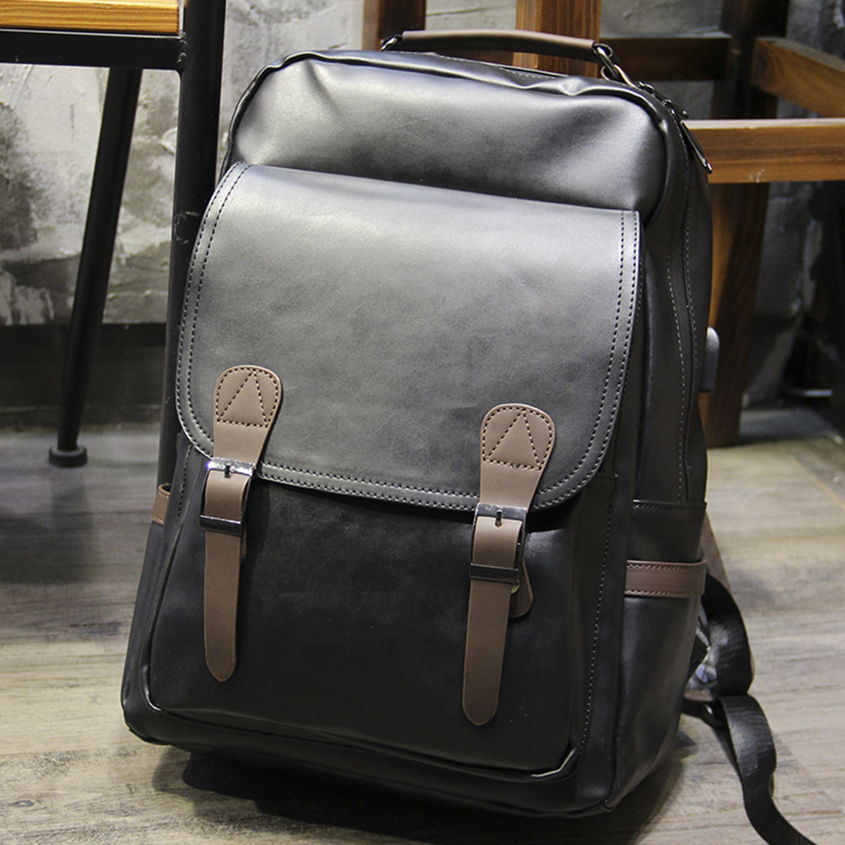 Leather Backpack USB Charging Men Business Backpack