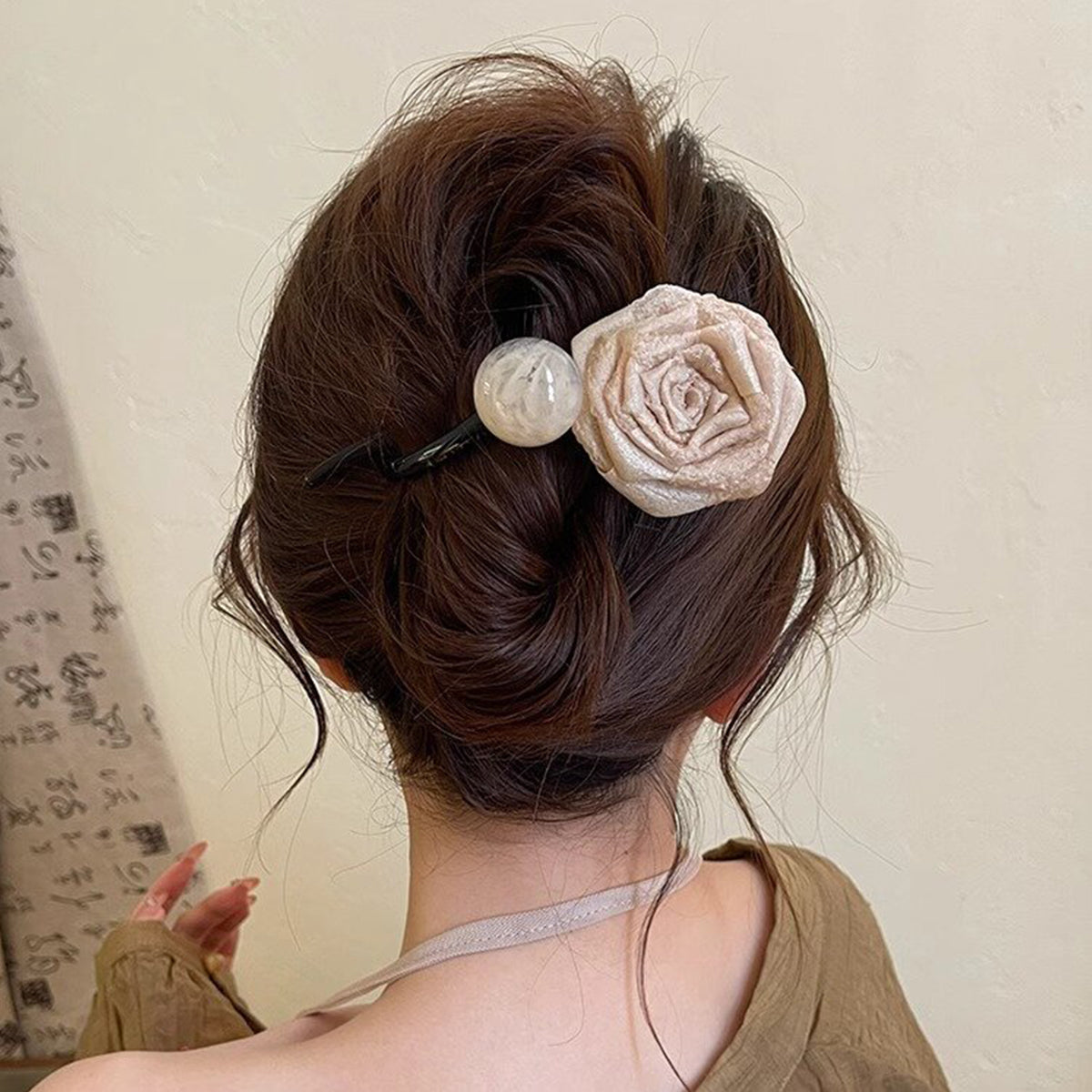 Dried Rose Round Bead Hairpin Hair Accessories