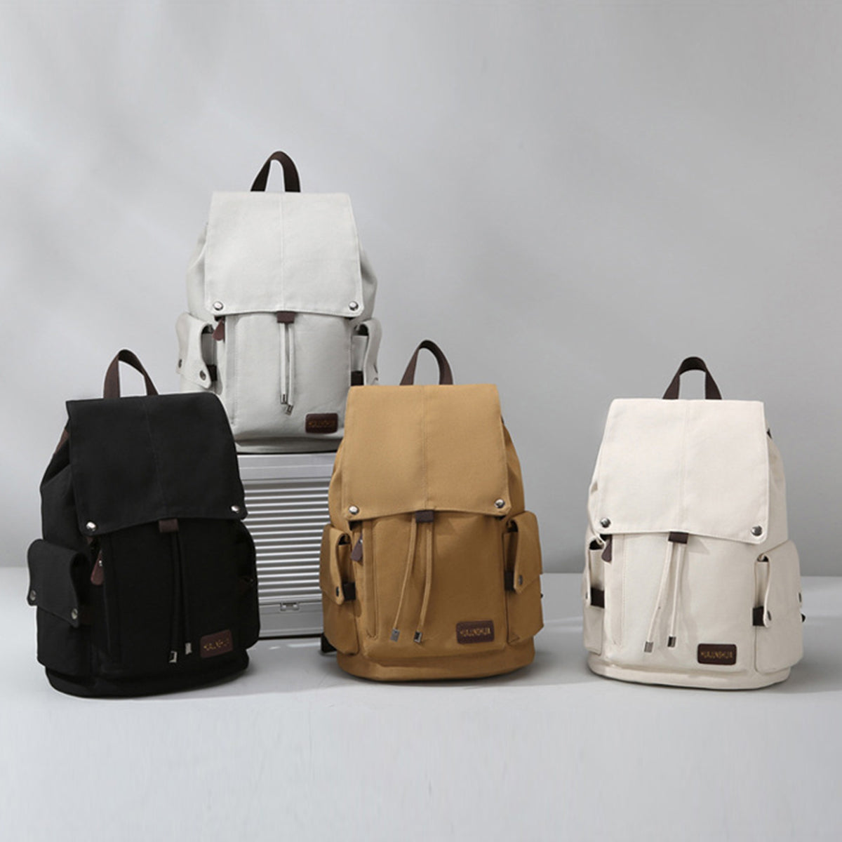 Simple Solid Color Backpack Retro Canvas Backpack