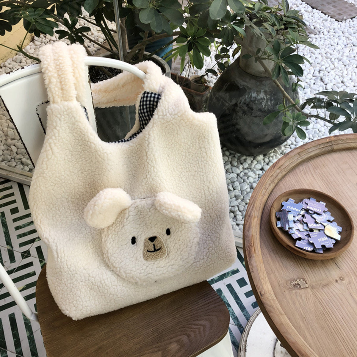 Cute Round-faced Bear Plush Shopping Bag