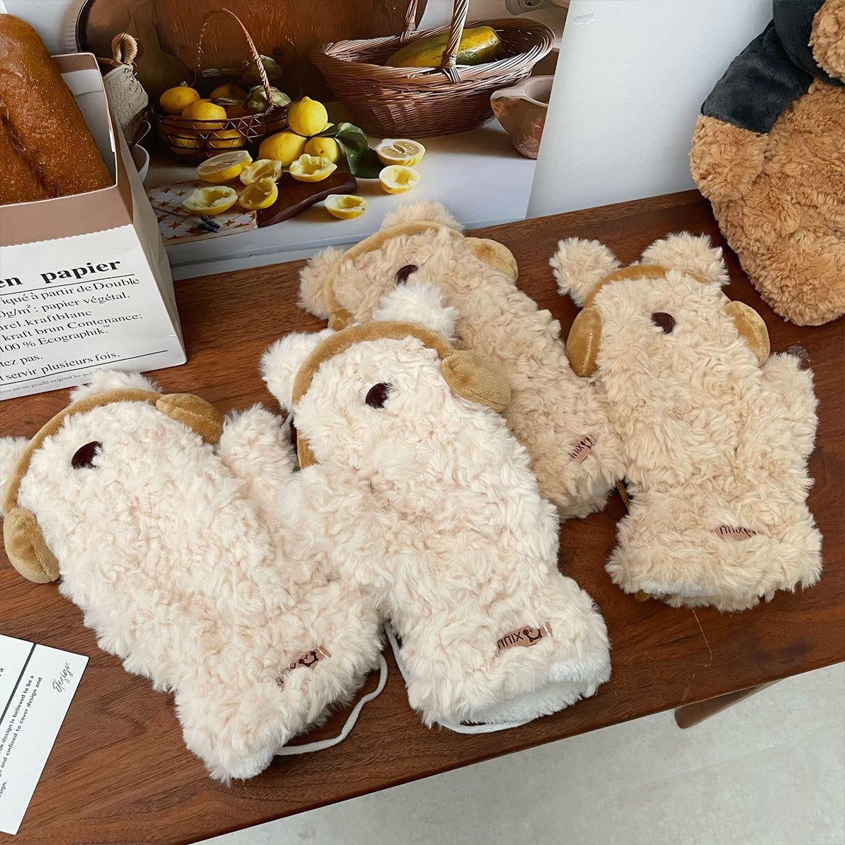 Cute Earphones Bear Plush Mittens