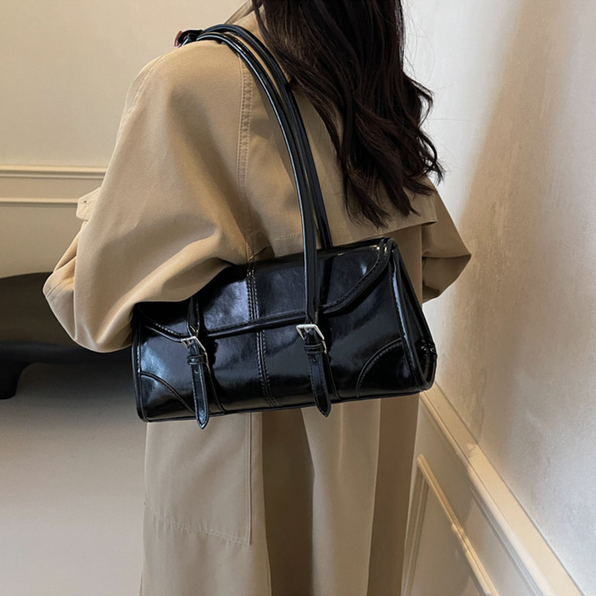 Wax Leather Shoulder Underarm Bag Hand Baguette Bag