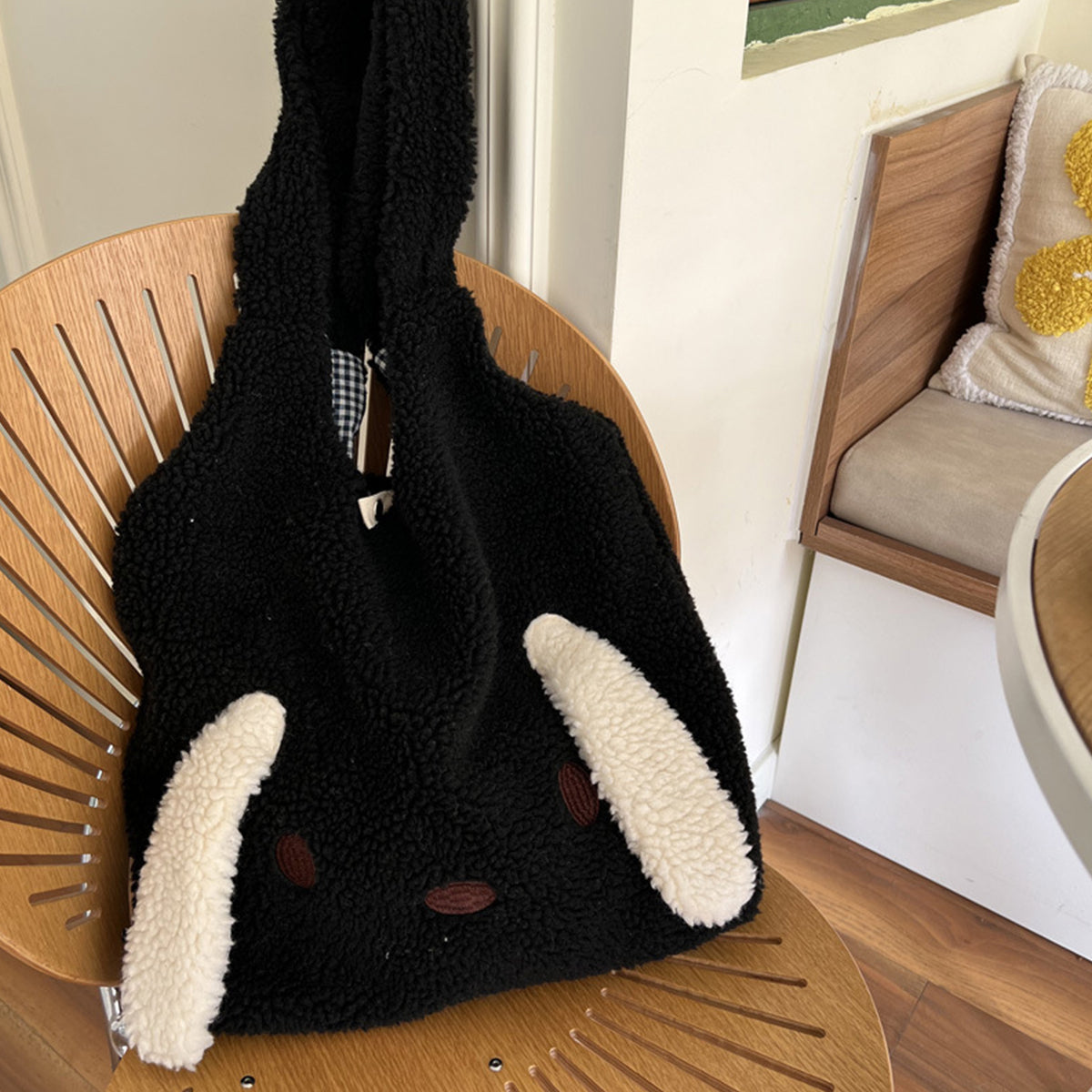 Lambskin Big Ears Bag Plush Dog Shoulder Bag Large Capacity Shopping Bag