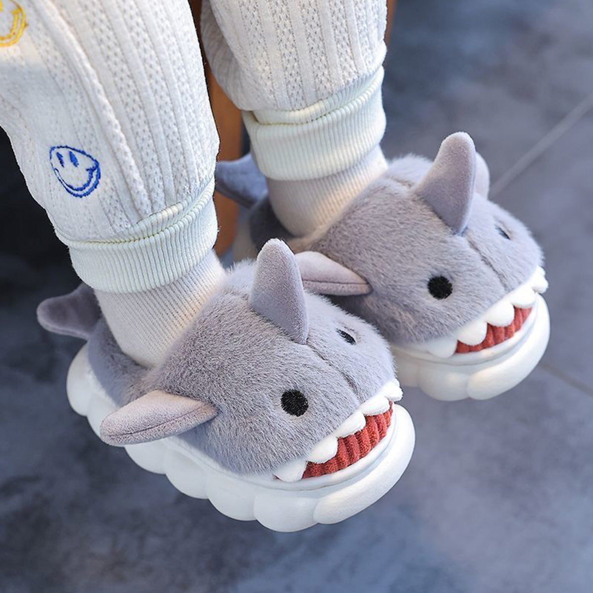 Boys Girls Cartoon Cute Shark Warm Slippers