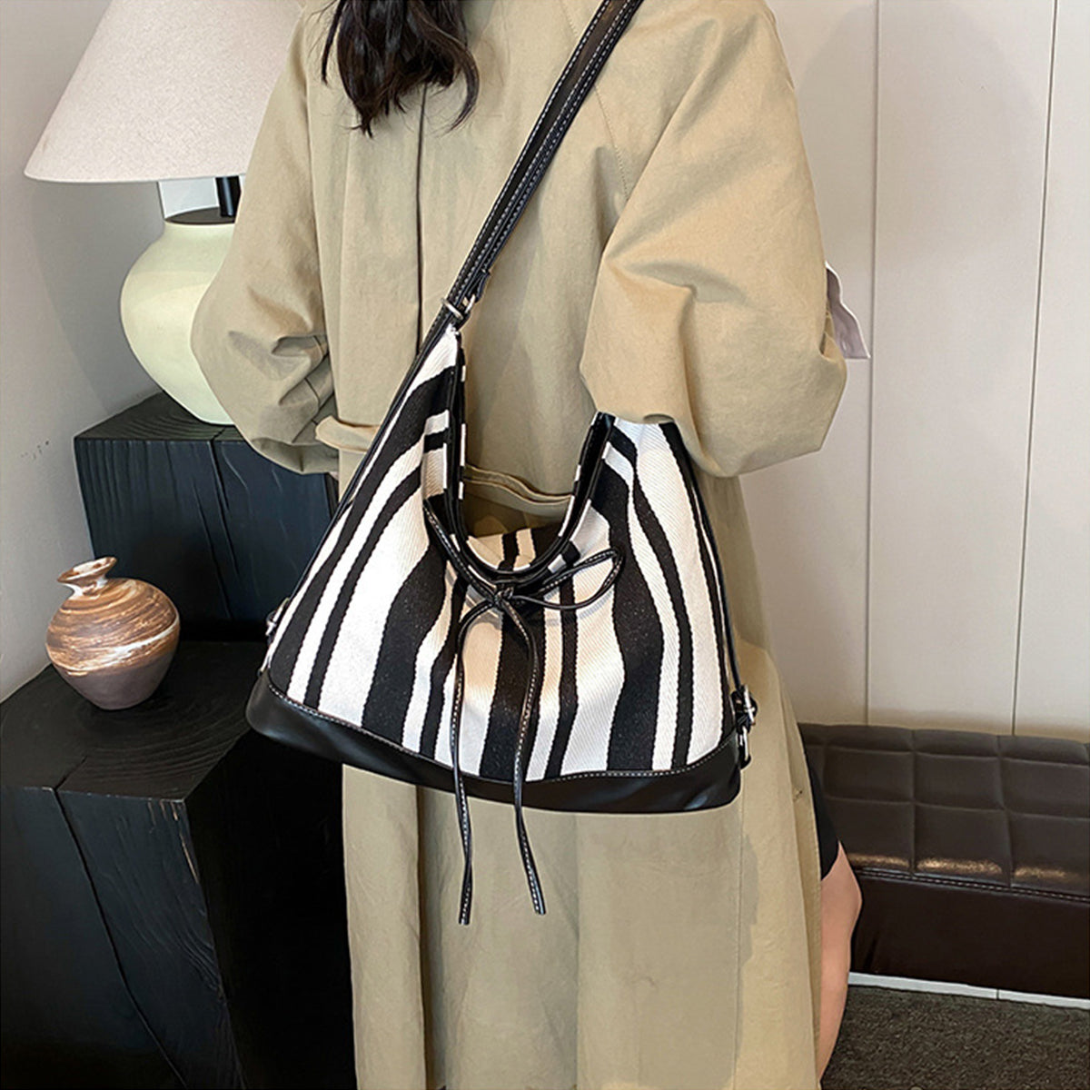 Students Striped Backpack Tote Bag Women's Bag