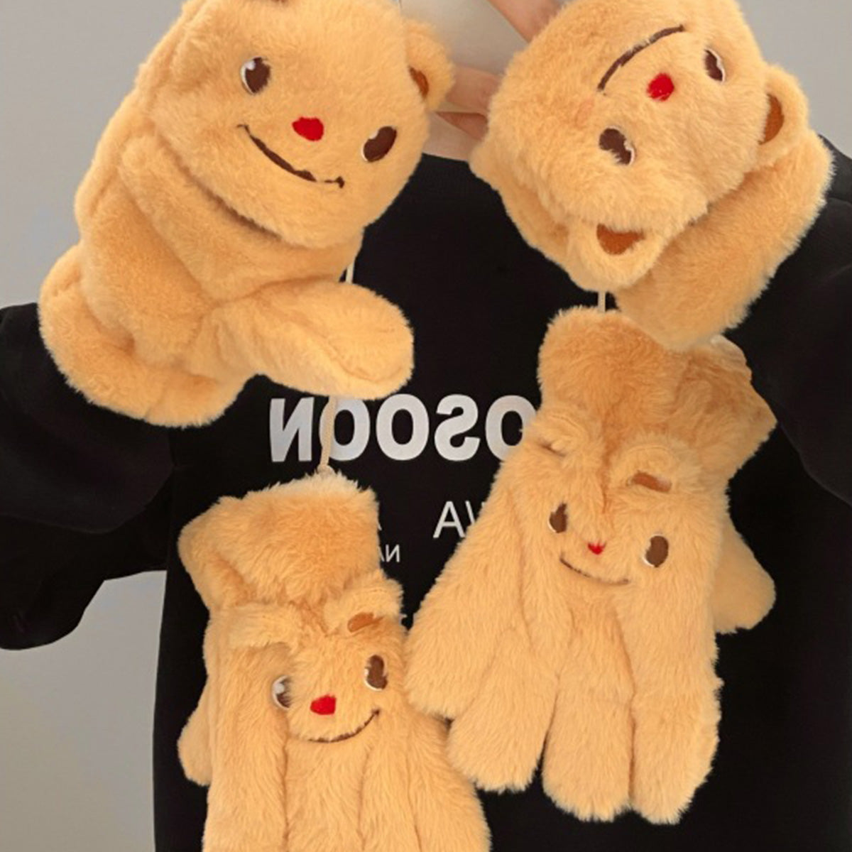 Cute Bear Half-Finger Flip Plush Gloves Scarf