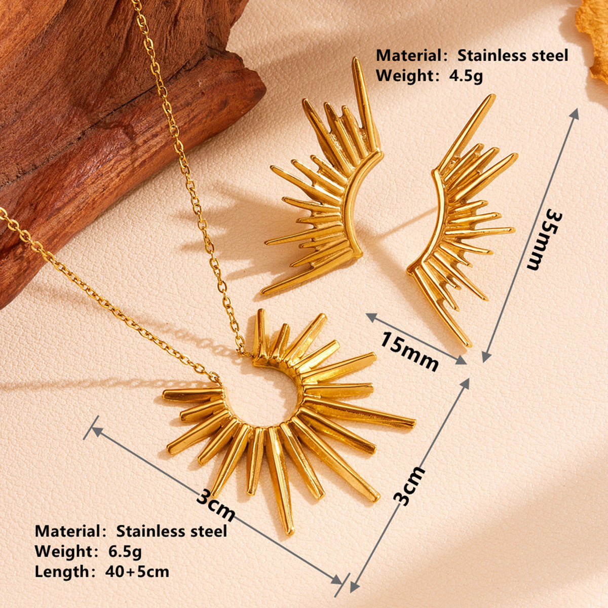 Stainless Steel Sunflower Necklace Earrings Set