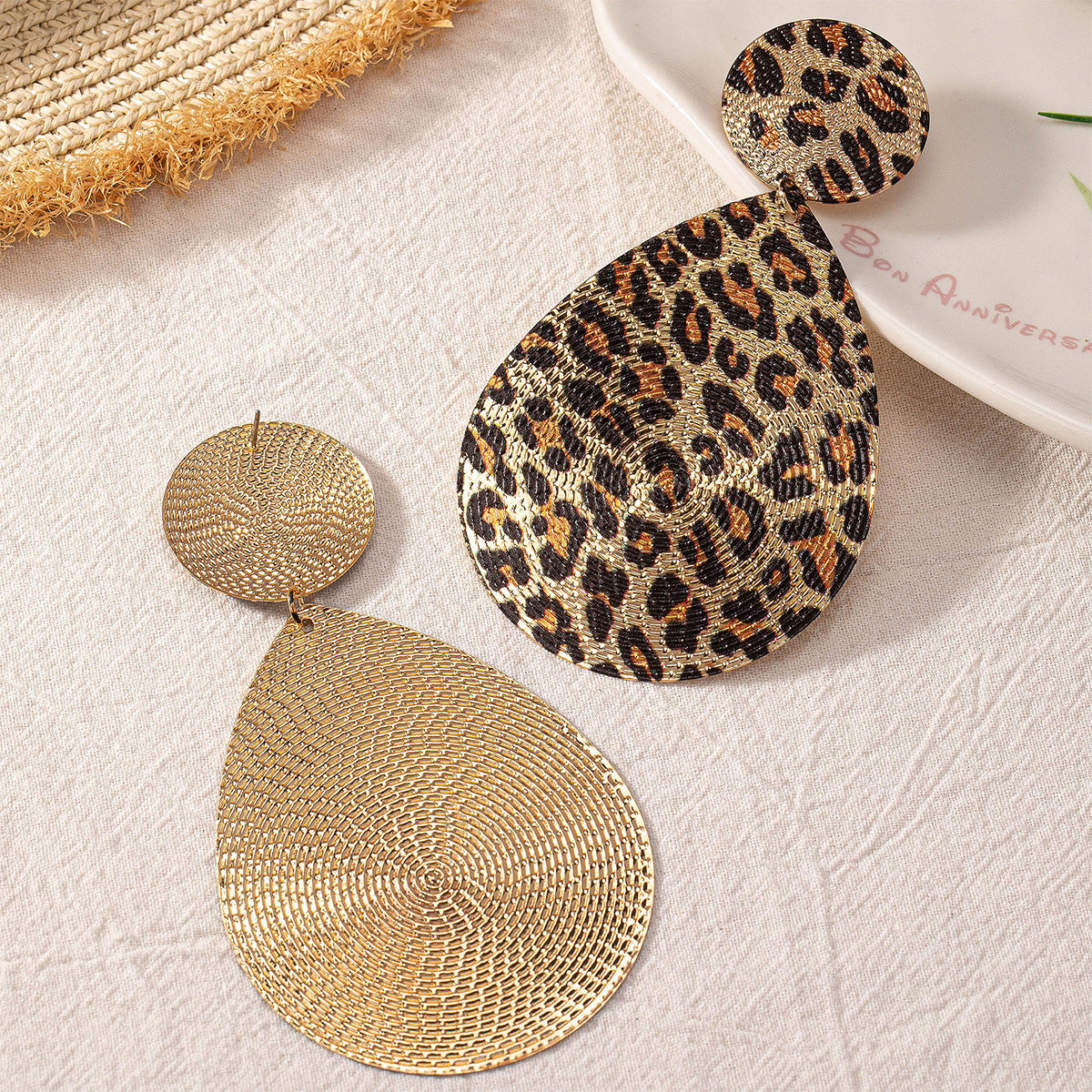 Fashion Leopard Print Round Water Drop Earrings
