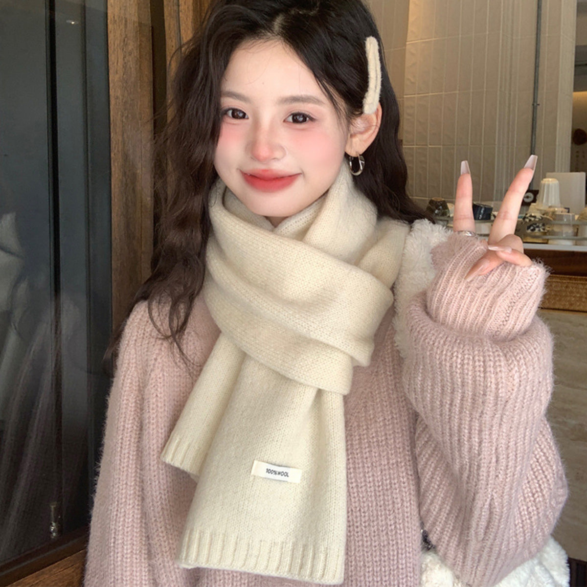 100% Sheep Wool Knitted Warm Thick Scarf