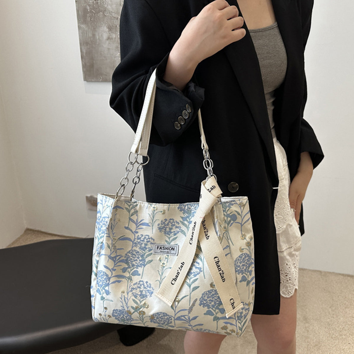 Printed Underarm Canvas Tote Shoulder Bag