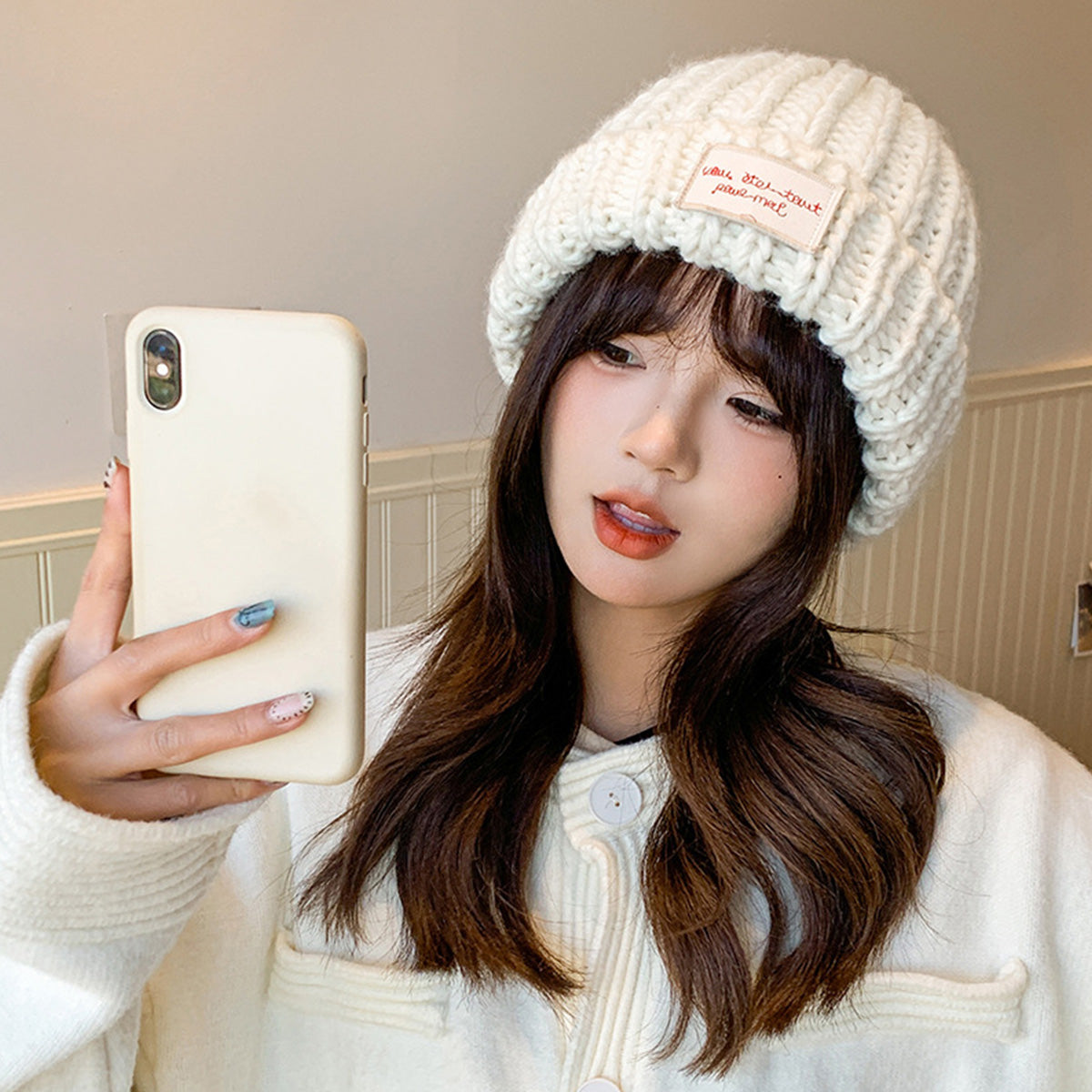 Large Head Circumference Green Knitted Hat Korean Style Versatile Winter hat