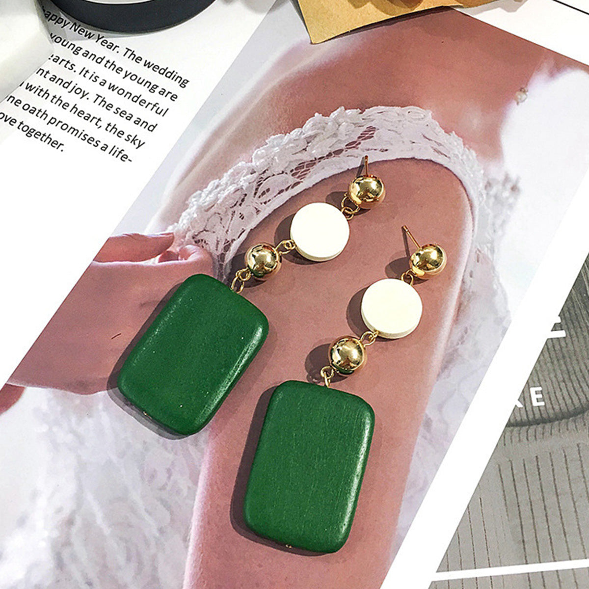 Ladies Retro Long Wooden Earrings