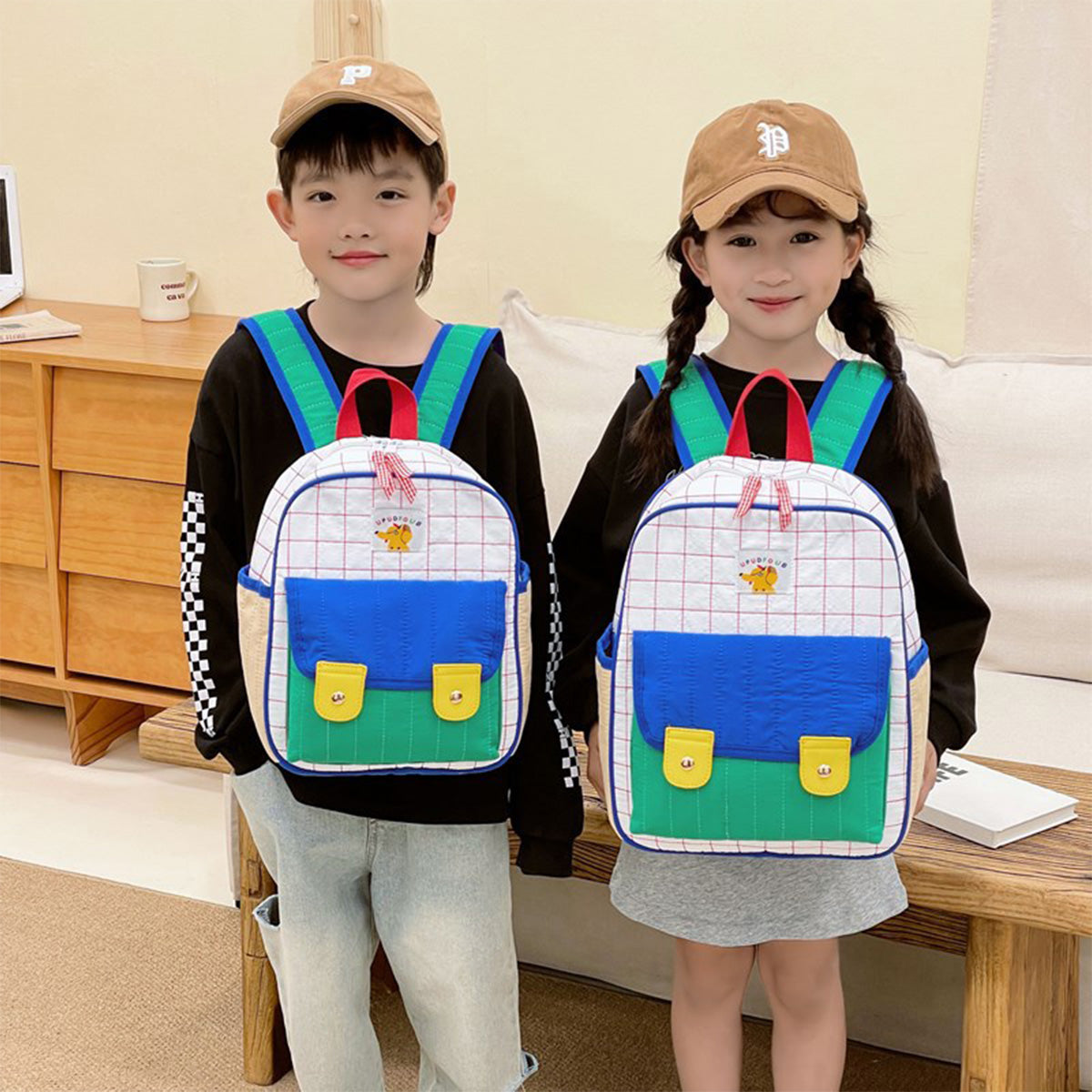 Korean Contrast Color Quilted Children's Backpack