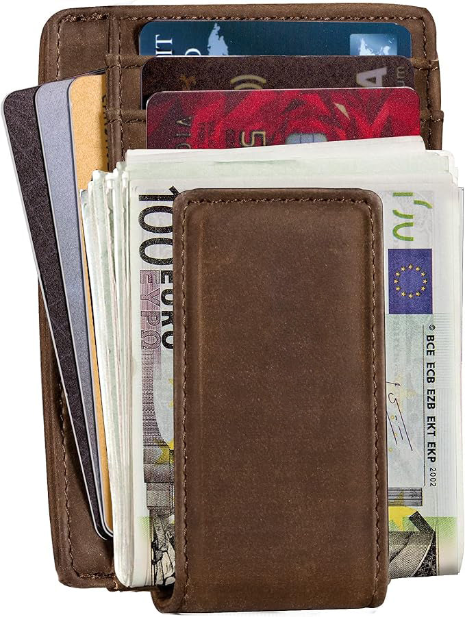 LAPOLAR Slim Minimalist Wallet for Men with Magnetic Money Clip Leather Wallet, Credit Card Holder RFID Blocking Front Pocket Holds Cash and Cards